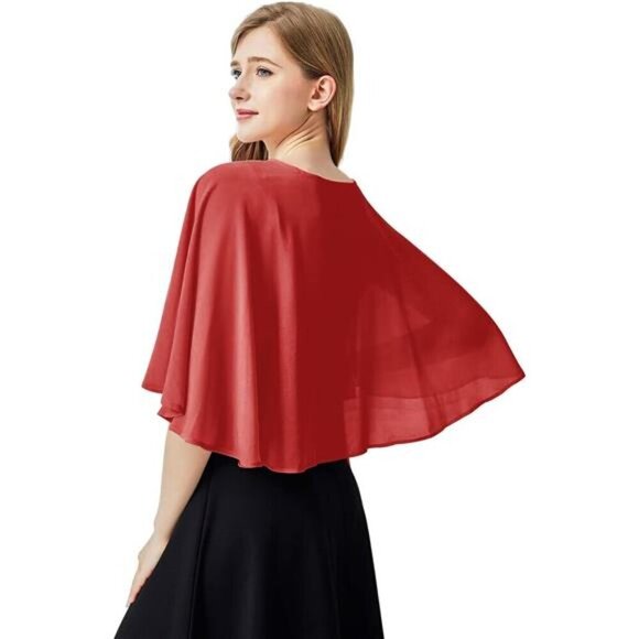 Chiffon Capelets Cape Soft Shrug Shawl A .Style1-red - Picture 6 of 6